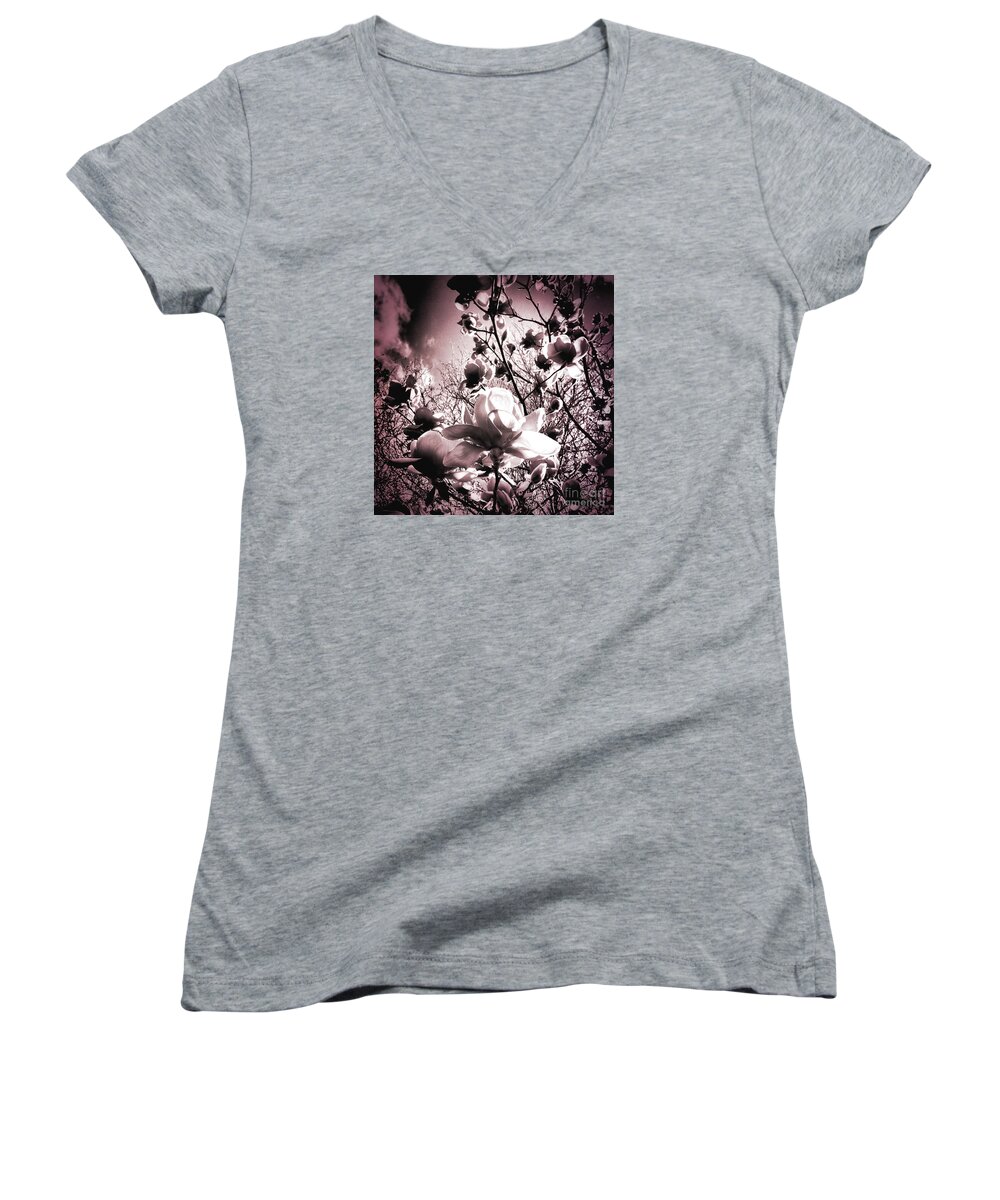 Magnolia Women's V-Neck featuring the photograph Magnolia Pink by Karen Lewis