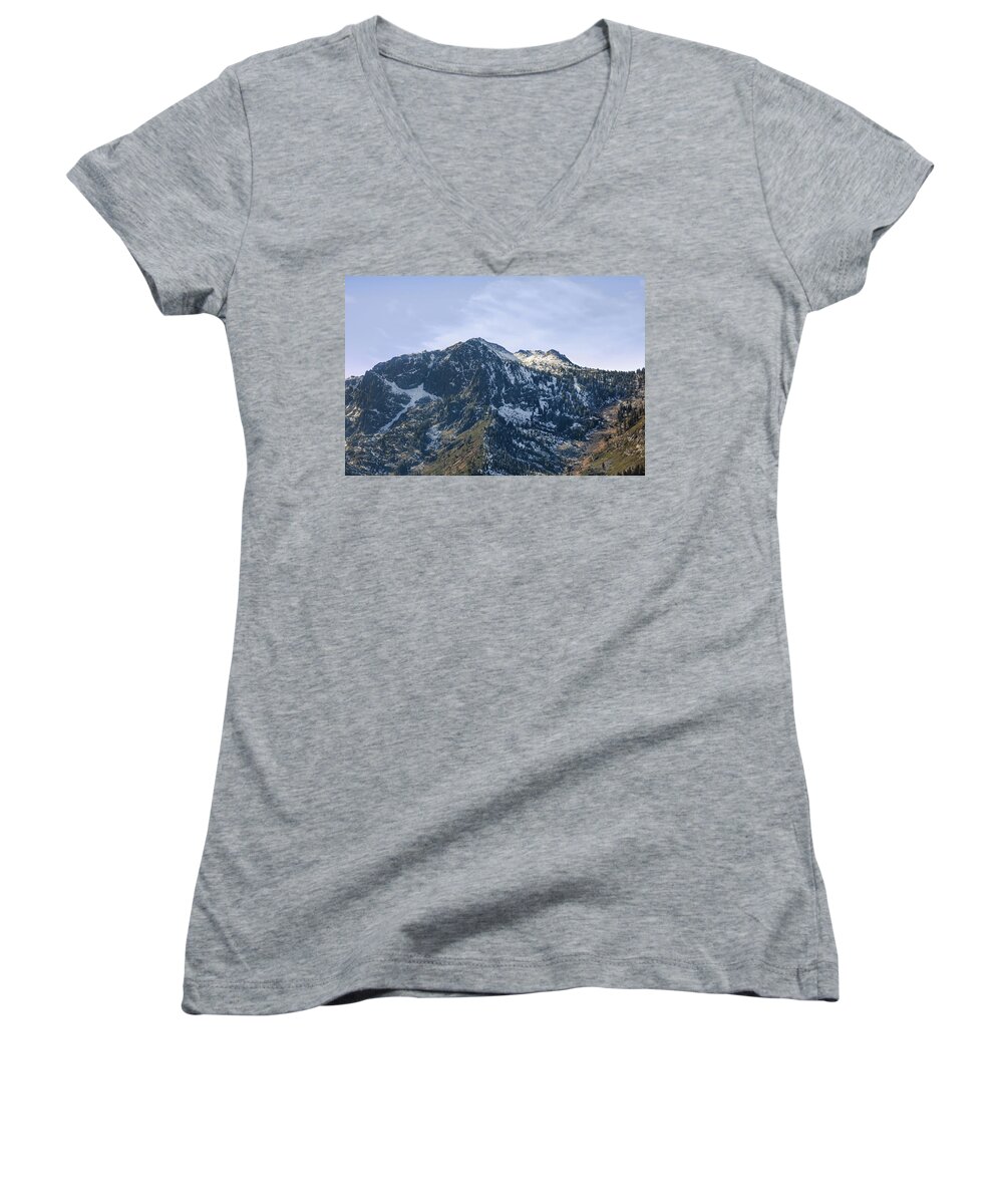 Majestic Women's V-Neck featuring the photograph Majestic Mountains Of Tahoe by Sennie Pierson