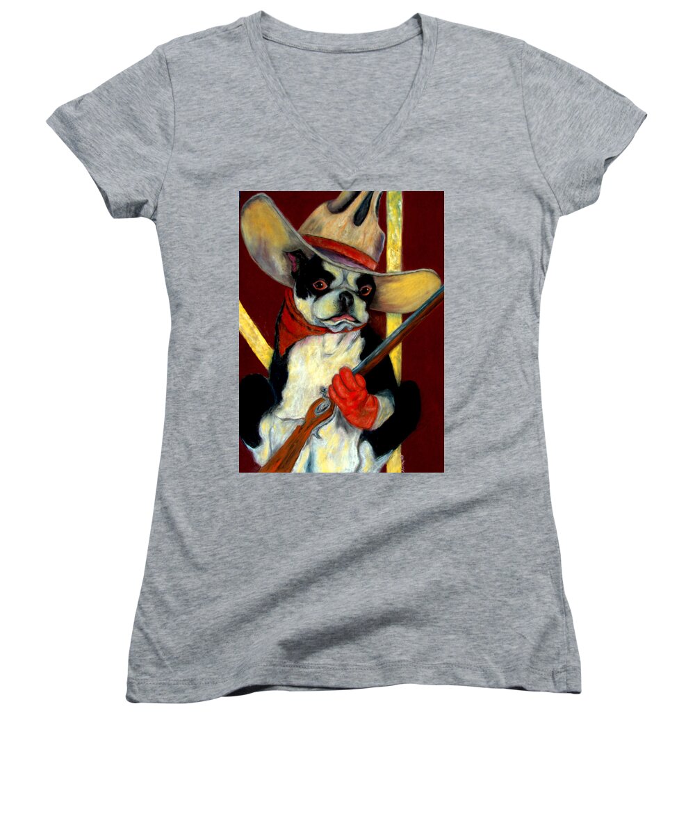 Boston Terrier Women's V-Neck featuring the pastel Make My Day Pastel by Antonia Citrino