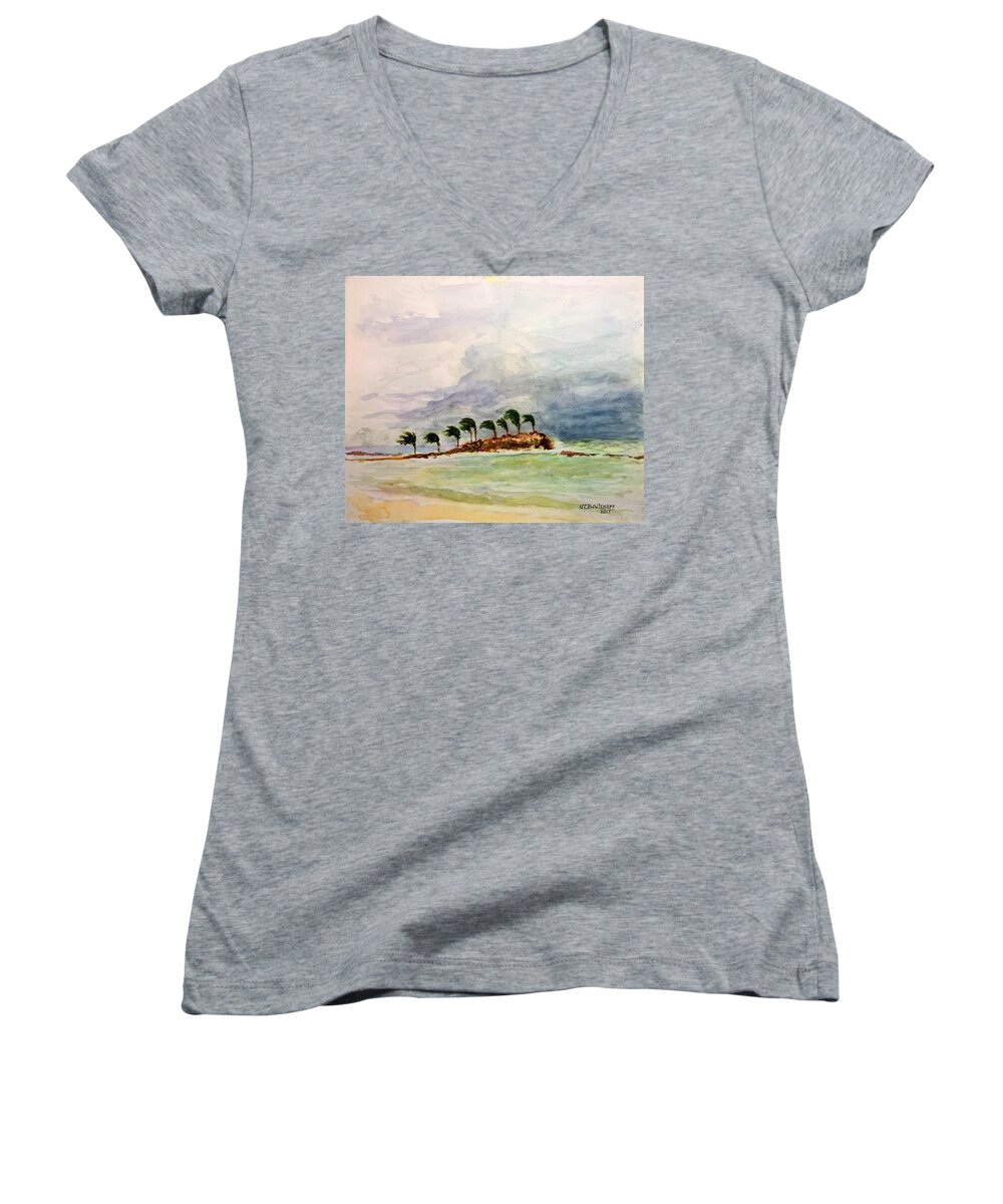 Painting Women's V-Neck featuring the painting Malya Jamaica by Nicolas Bouteneff