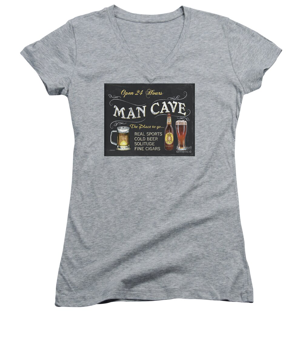 Sports Women's V-Neck featuring the painting Man Cave Chalkboard Sign by Debbie DeWitt