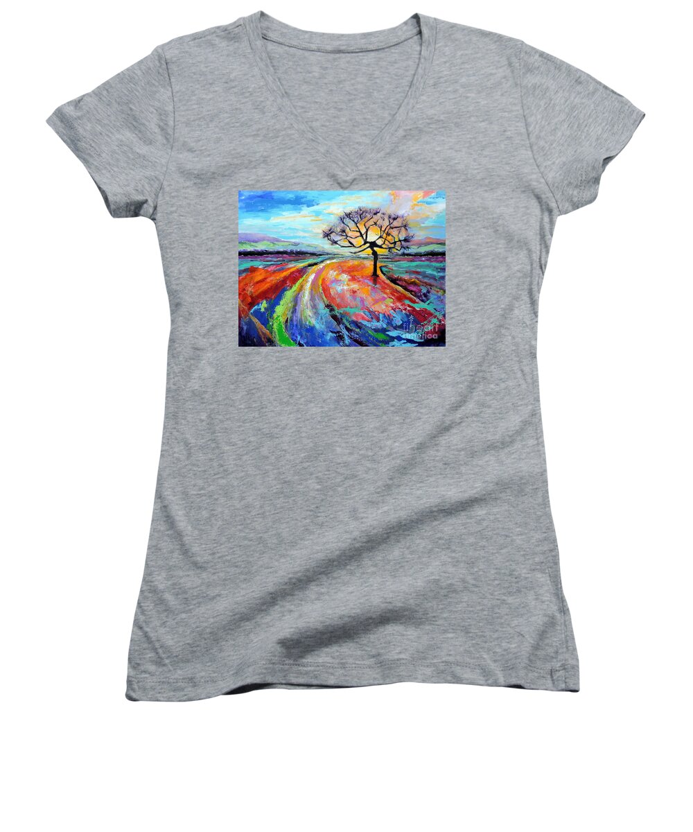 Contemporary Women's V-Neck featuring the painting Many Paths, One Destination by Jodie Marie Anne Richardson Traugott     aka jm-ART