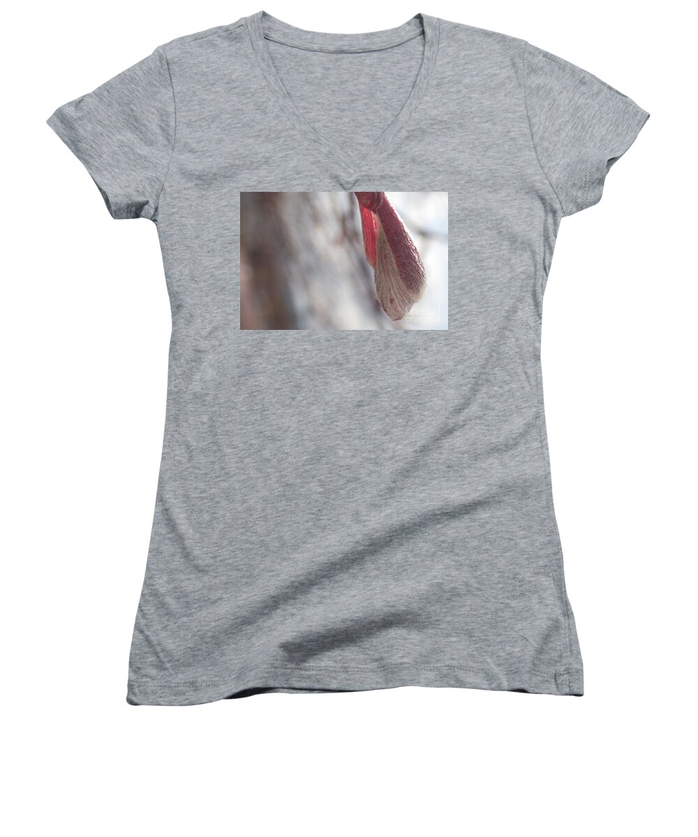 Dreamy Women's V-Neck featuring the photograph Maple Opening by Christina Verdgeline