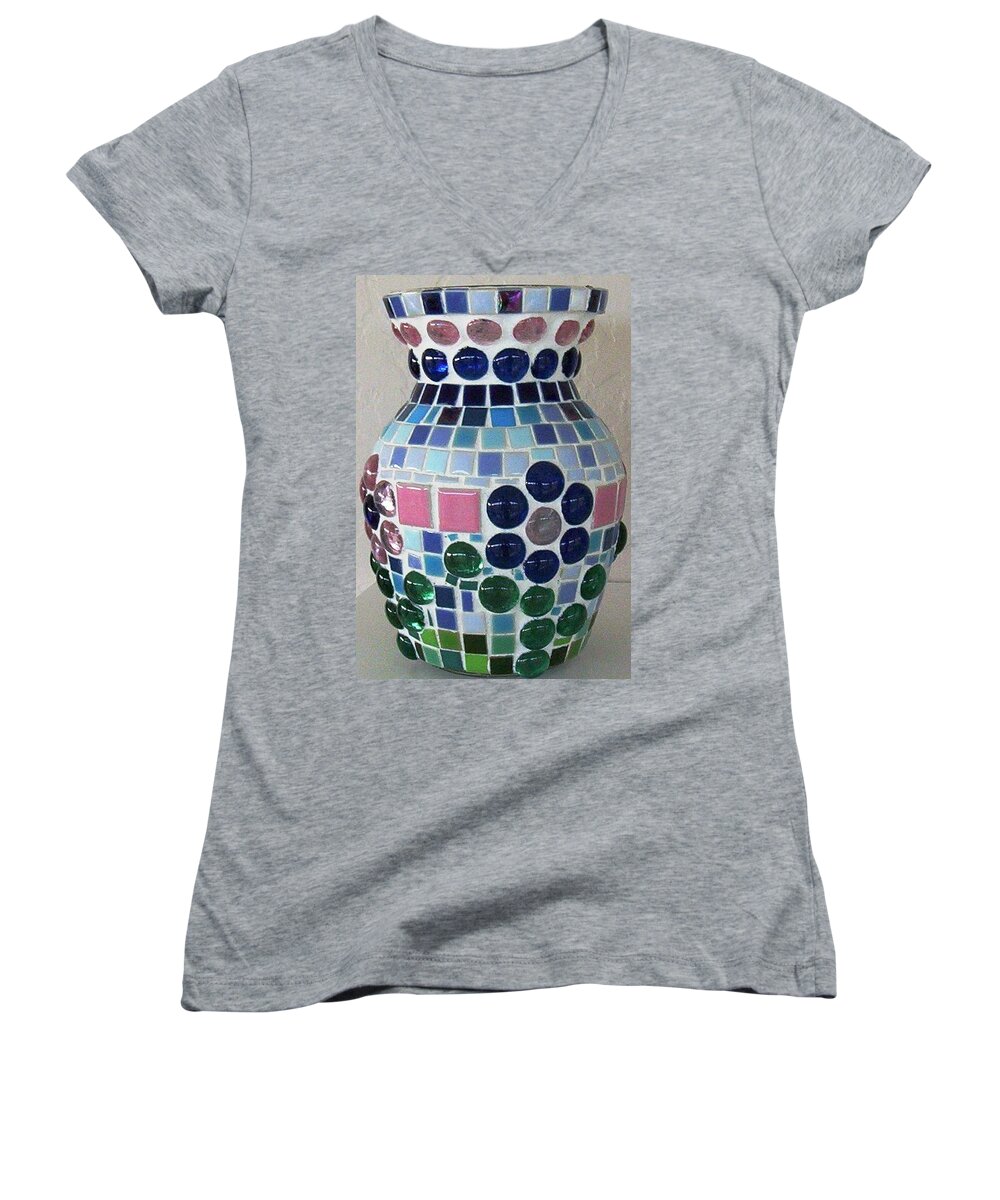 Glass Women's V-Neck featuring the glass art Marble Vase by Jamie Frier