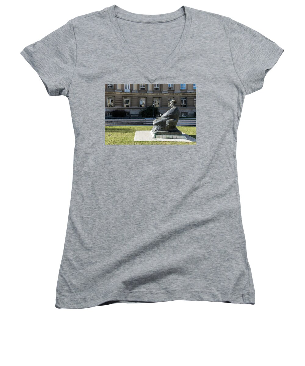 Zagreb Women's V-Neck featuring the photograph Marulic Square Zagreb by Steven Richman