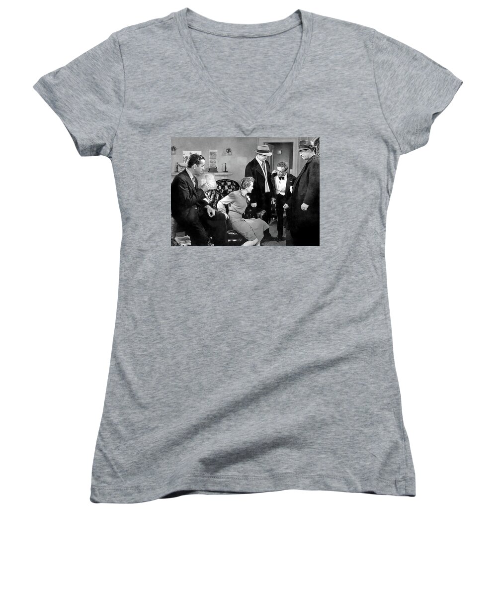 Mary Astor Bogie Peter Lorre The Maltese Falcon 1941 Women's V-Neck featuring the photograph Mary Astor Bogie Peter Lorre The Maltese Falcon 1941-2015 by David Lee Guss