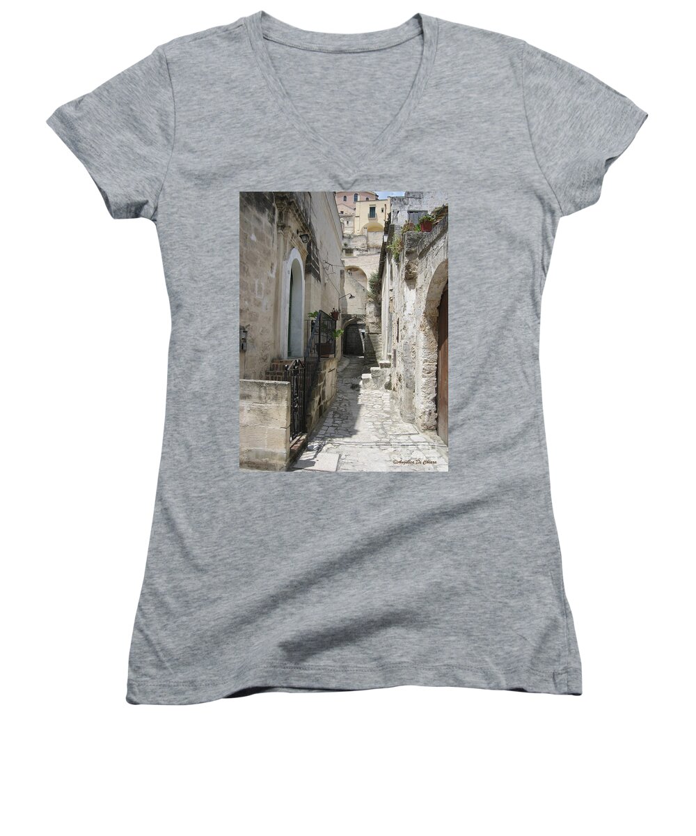 Cityscape Women's V-Neck featuring the photograph Matera Stroll by Italian Art