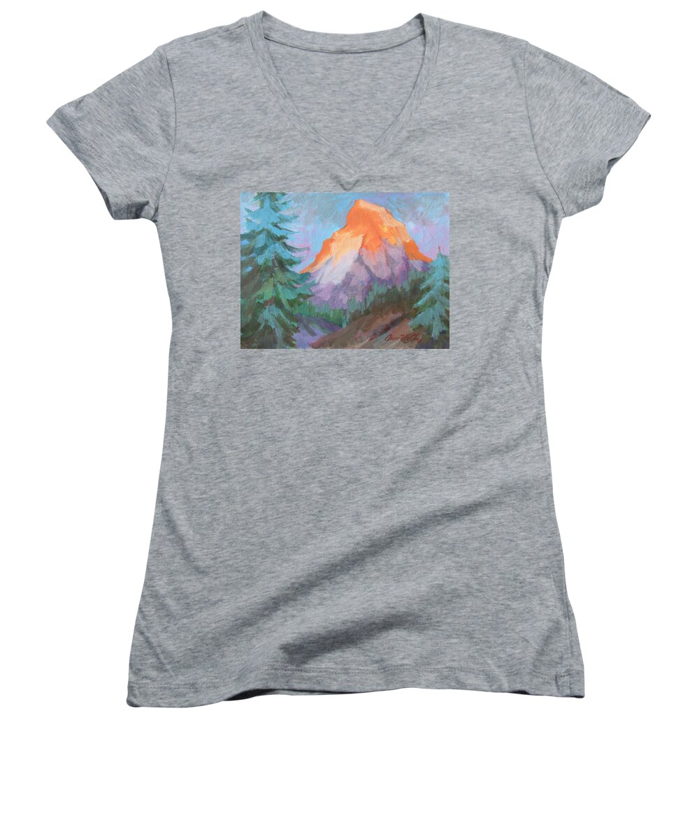 Matterhorn Women's V-Neck featuring the painting Matterhorn Sunrise by Diane McClary