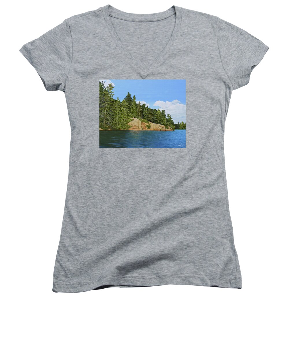 Muskoka Women's V-Neck featuring the painting Matthew's Paddle by Kenneth M Kirsch