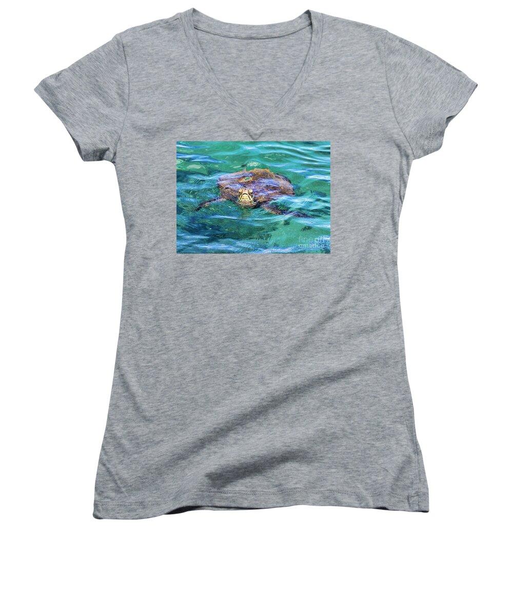 Maui Women's V-Neck featuring the photograph Maui Sea Turtle by Eddie Yerkish