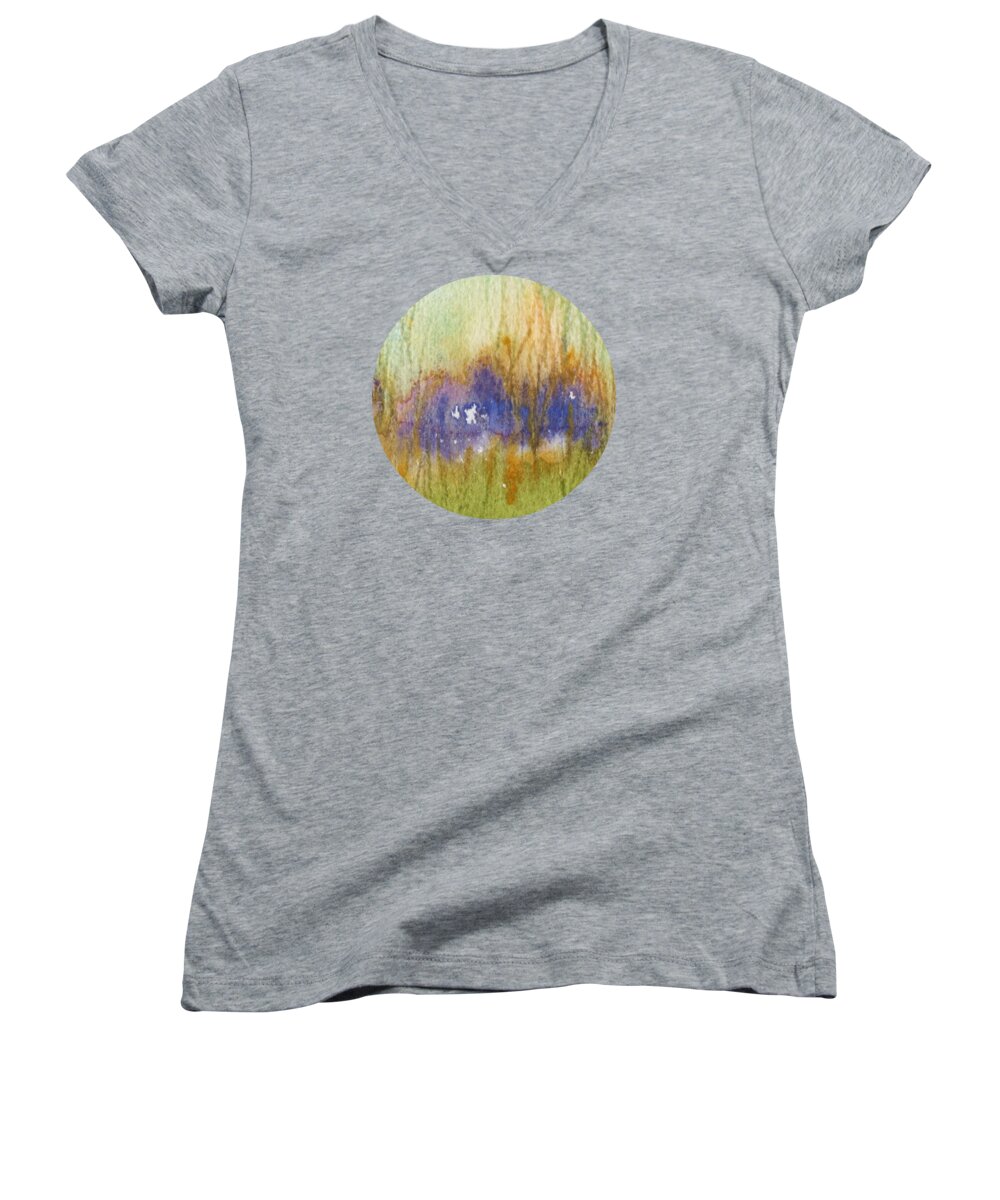 Abstract Women's V-Neck featuring the painting Meadow's Edge by Mary Wolf