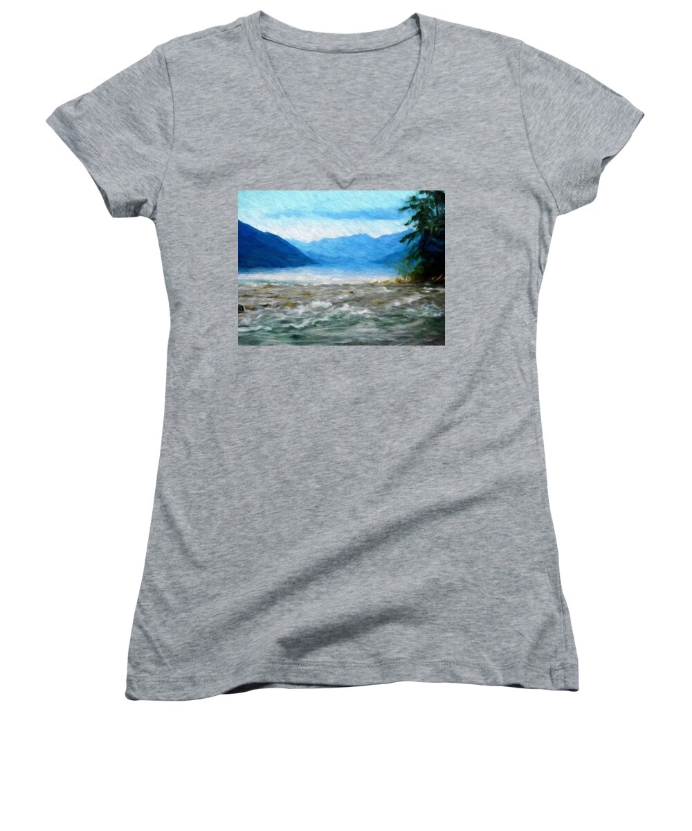 Water Women's V-Neck featuring the photograph Meeting Waters by Kathy Bassett