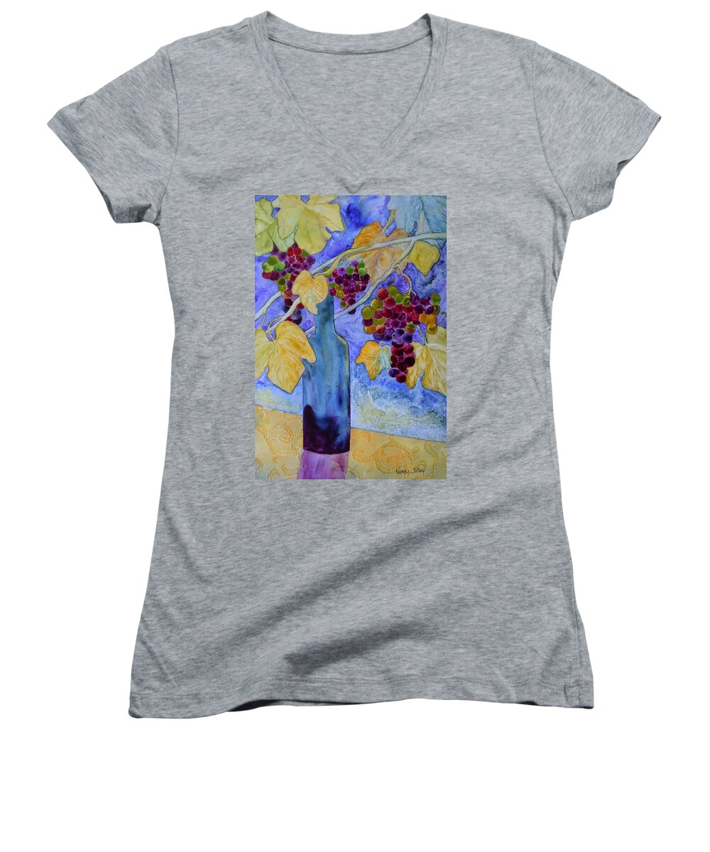 Merlot Women's V-Neck featuring the painting Merlot by Nancy Jolley