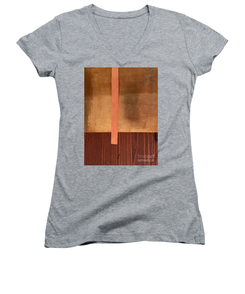 Collage Brass Copper Sheeting Wood Women's V-Neck featuring the photograph Mesh and Copper Series 1-7 by J Doyne Miller