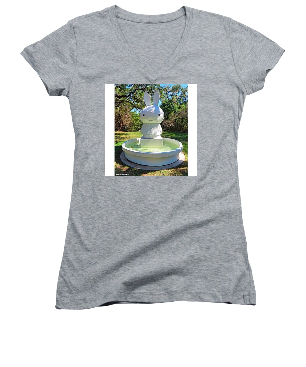 Cute Women's V-Neck featuring the photograph #miffy #fountain By #tomsachs At by Austin Tuxedo Cat