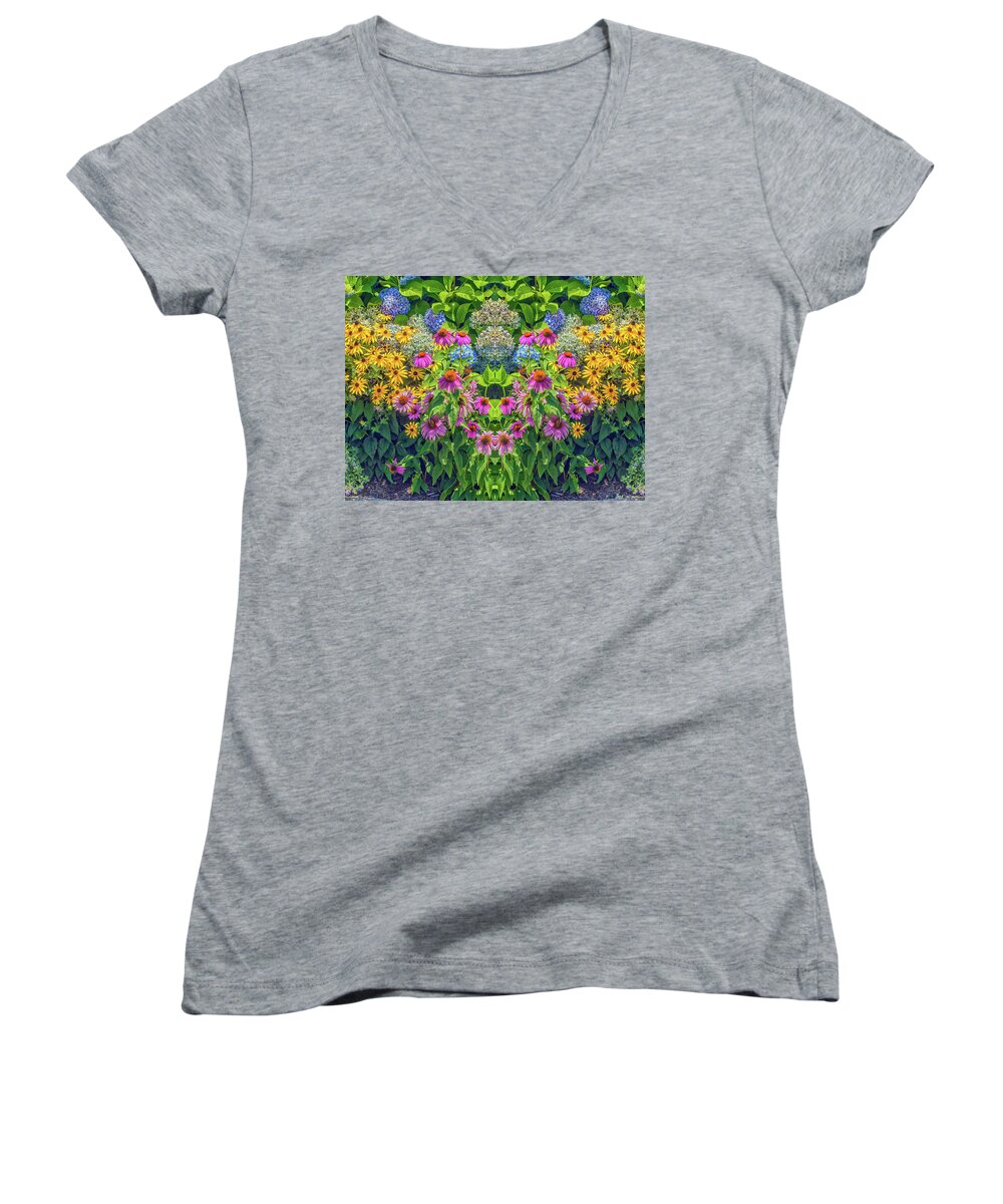 Mirror Image Pareidolia Women's V-Neck featuring the photograph Flowers Pareidolia by Constantine Gregory