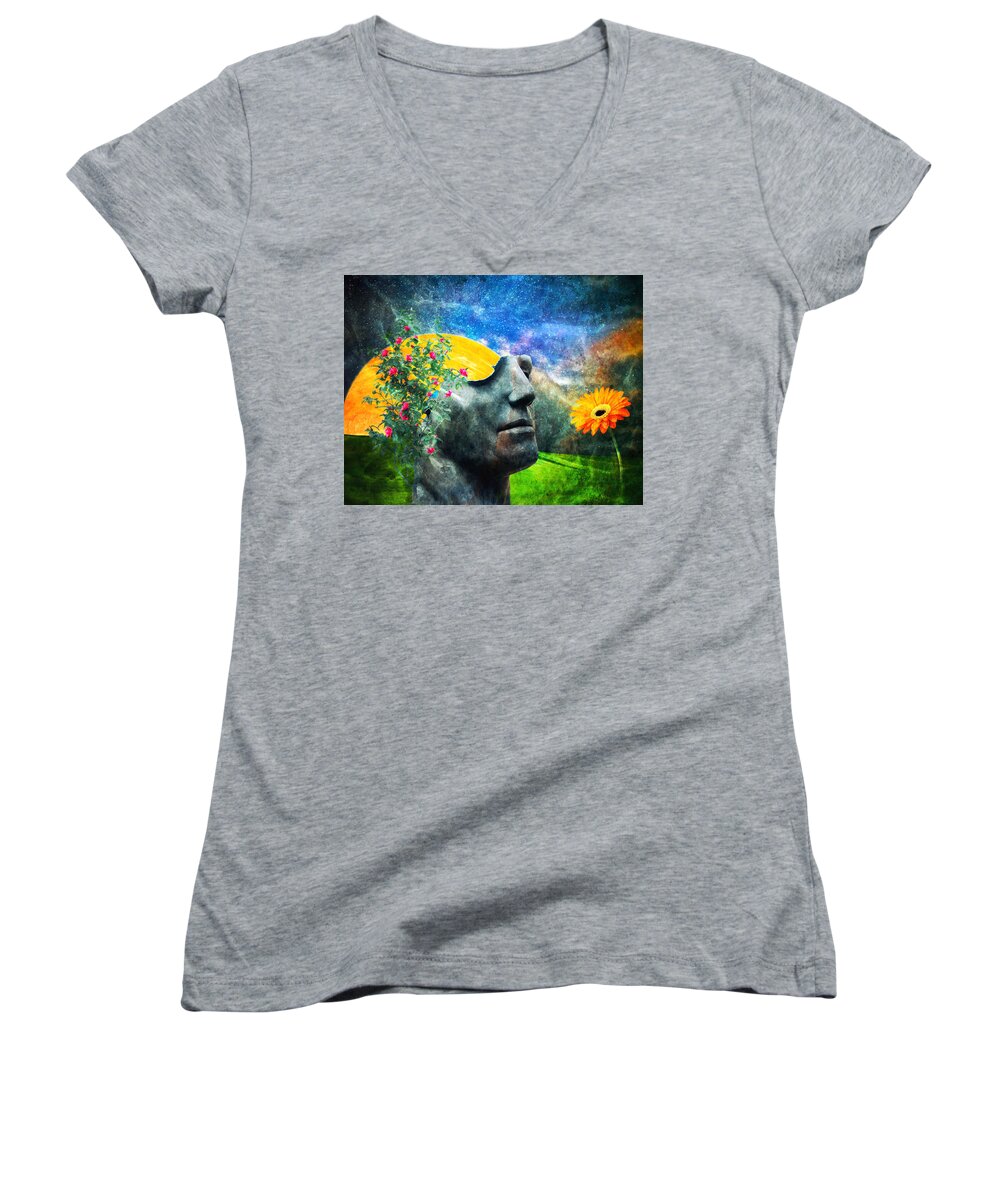 Missing Women's V-Neck featuring the digital art Missing Pieces by Ally White