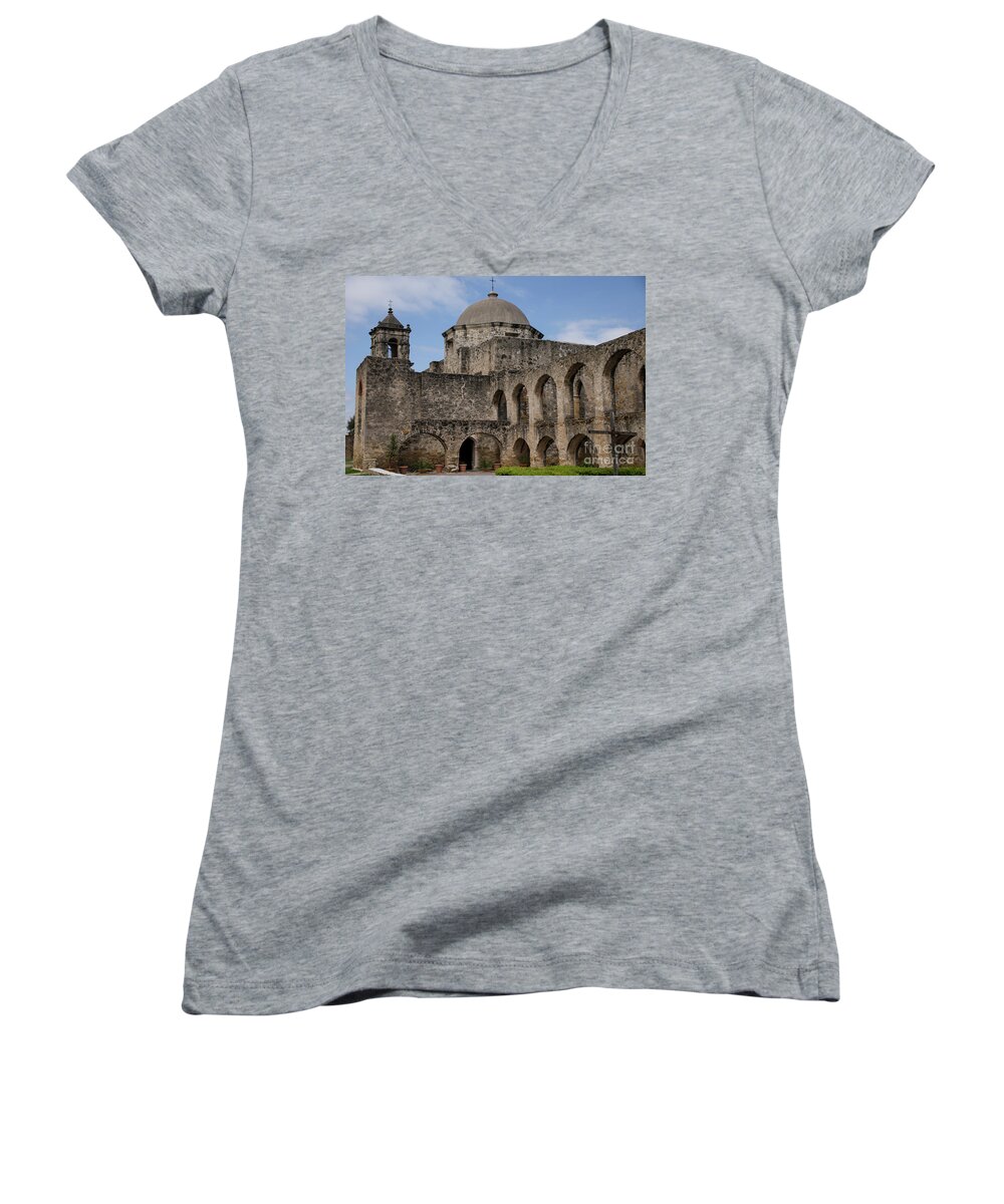 Church Women's V-Neck featuring the photograph Mission San Jose - 1218 by Teresa Wilson
