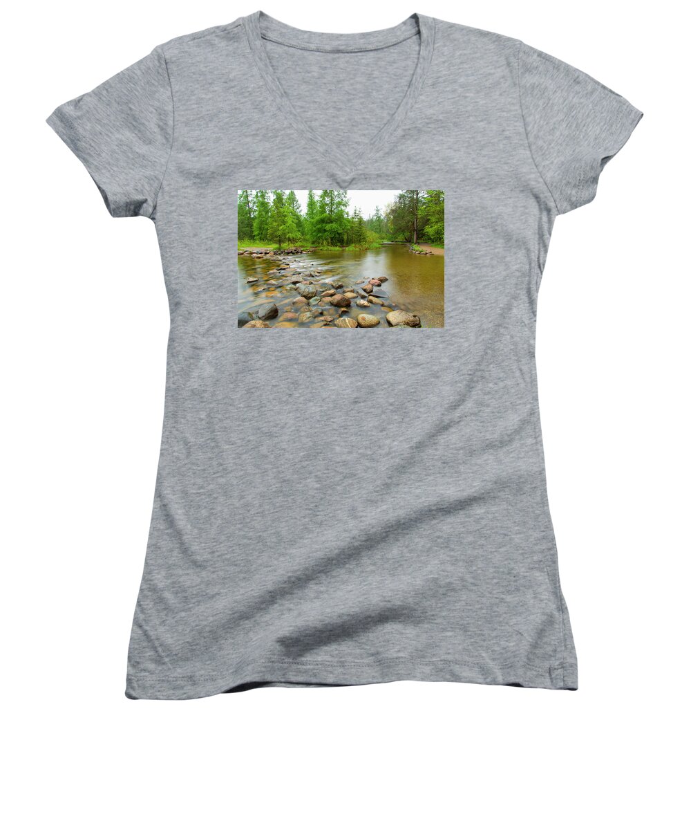 Mississippi Headwaters Women's V-Neck featuring the photograph Mississippi Begins by Nancy Dunivin