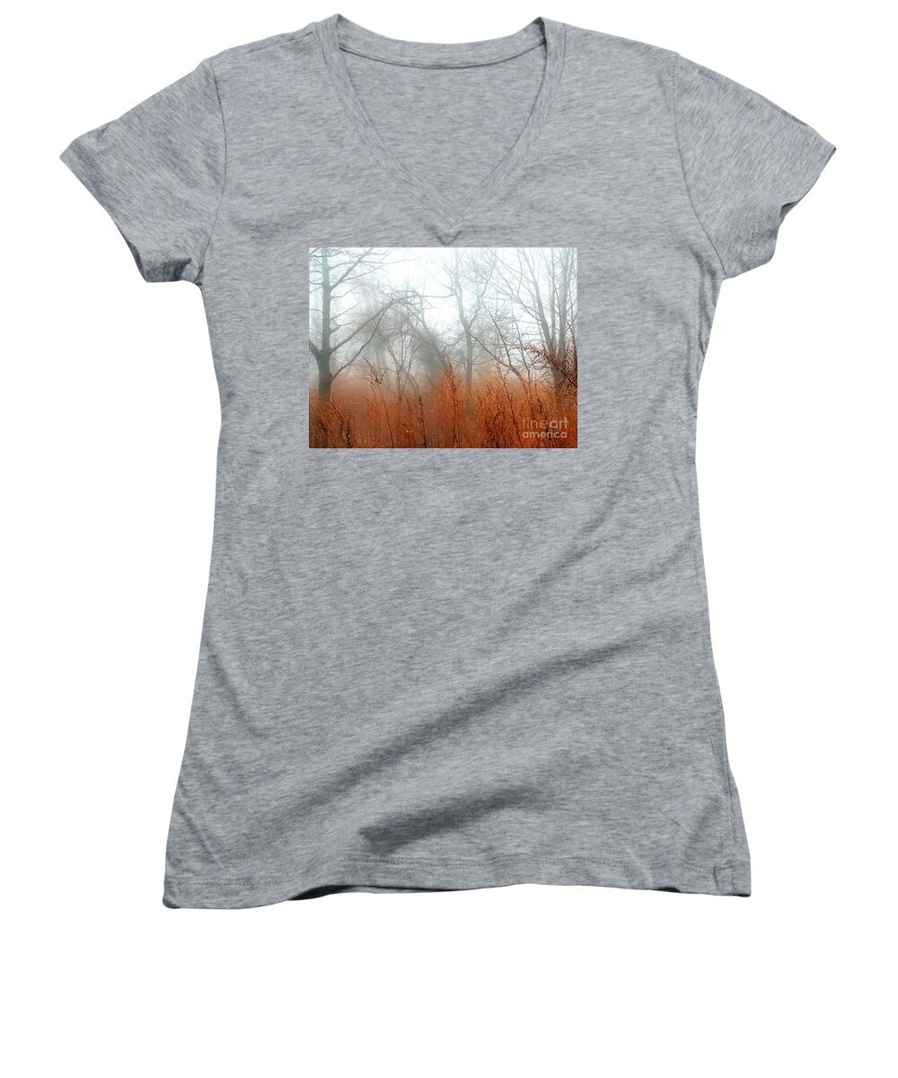 Trees Women's V-Neck featuring the photograph Misty Morning by Raymond Earley
