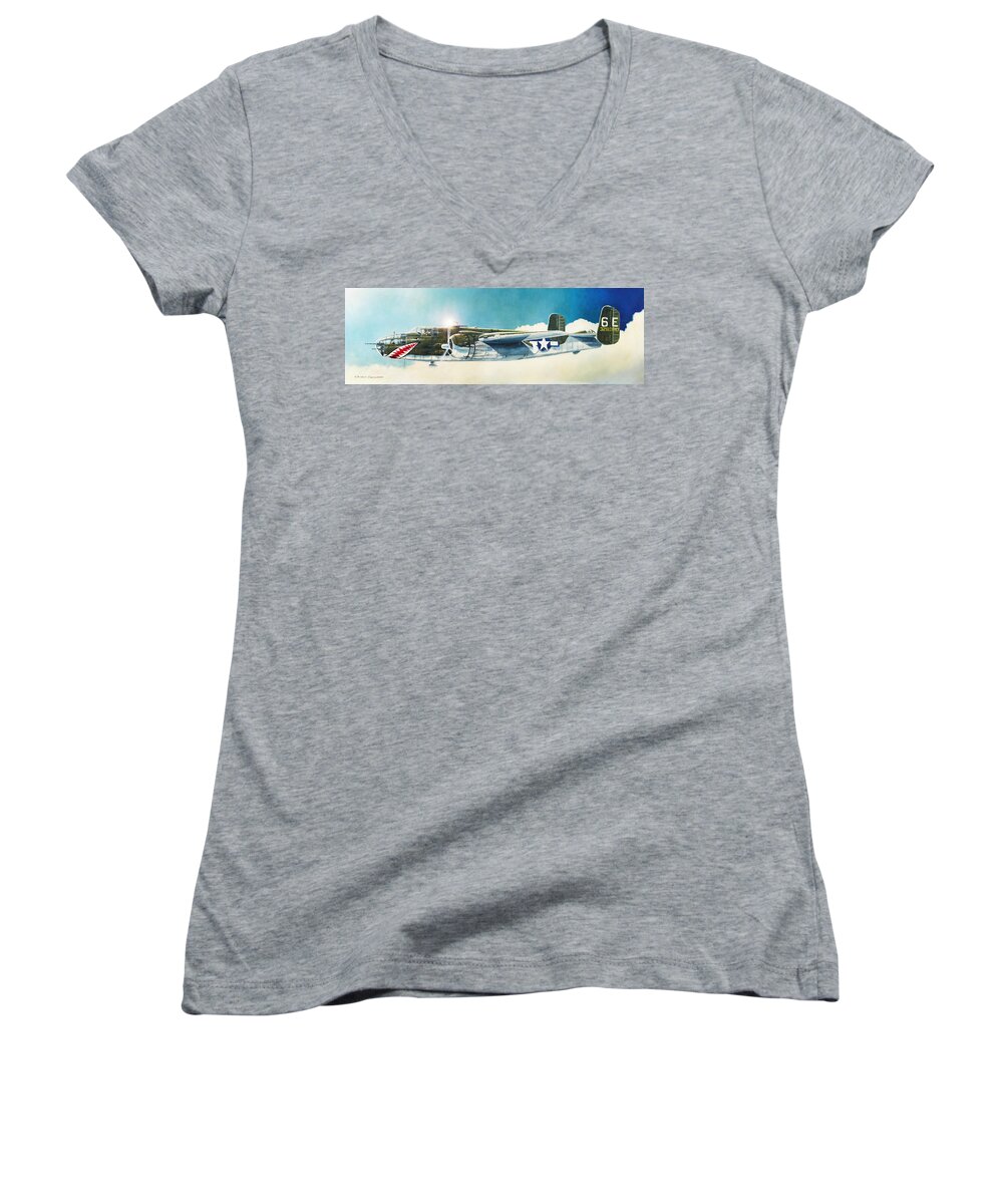 Aviation Women's V-Neck featuring the painting Mitchell by Douglas Castleman