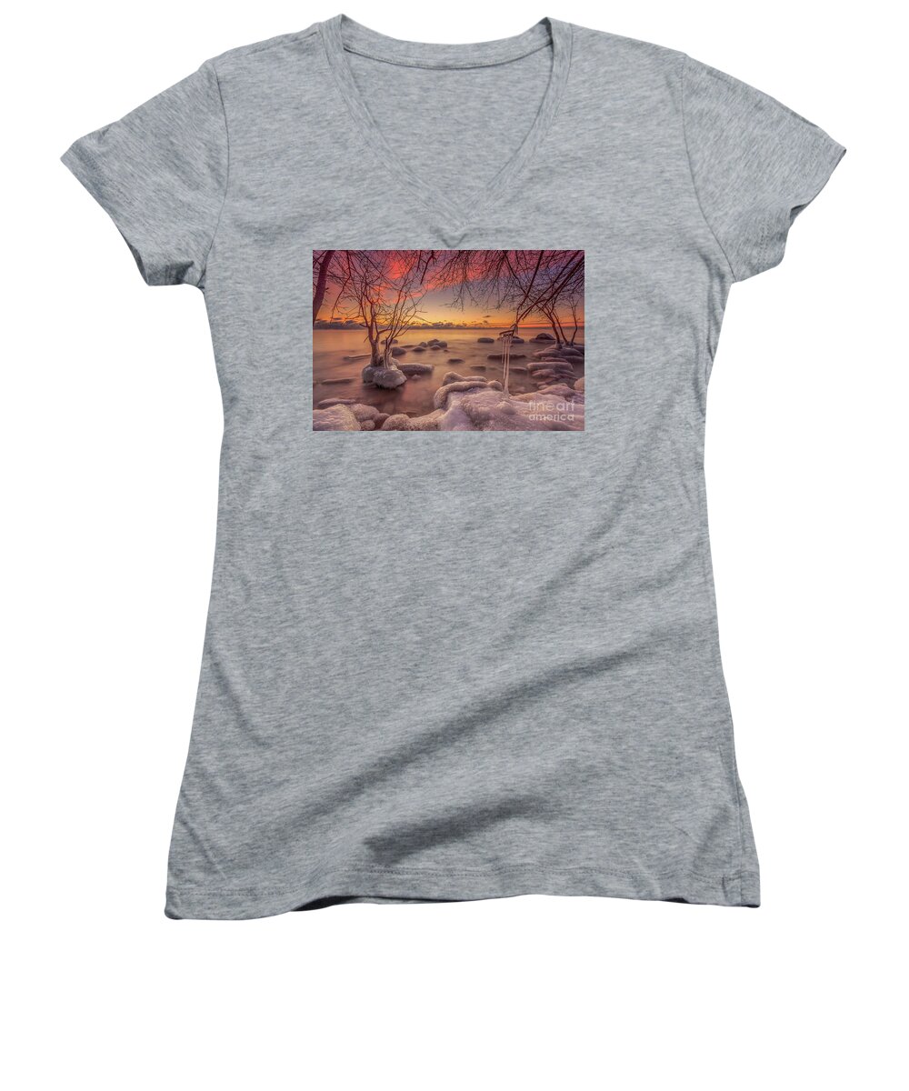 Branches Women's V-Neck featuring the photograph MKE Freeze by Andrew Slater