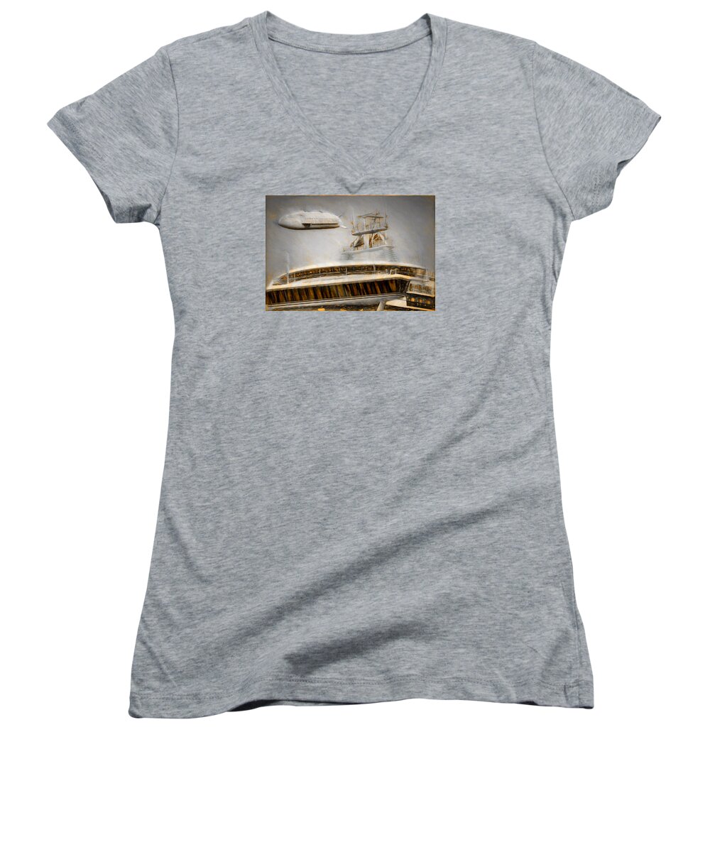 Moby Air Women's V-Neck featuring the painting Moby Air by Michael Cleere