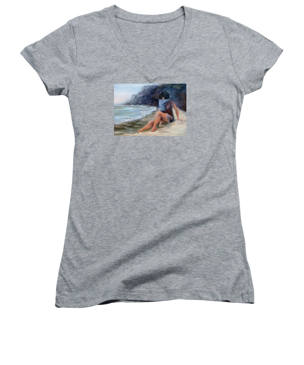 Figures Women's V-Neck featuring the painting Mom, We Made It by Patricia Kanzler