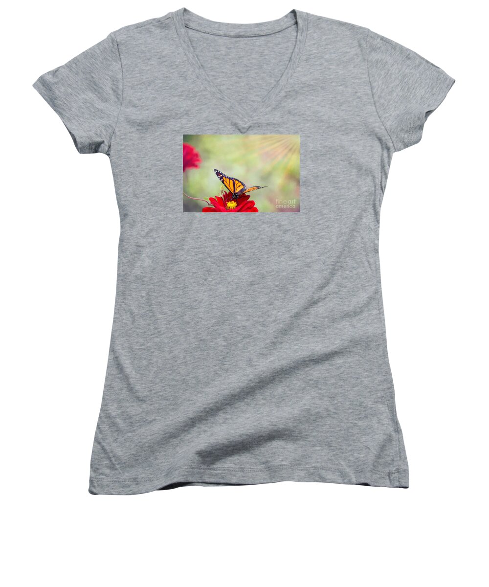 Nature Women's V-Neck featuring the photograph Monarch Magic by Sharon McConnell