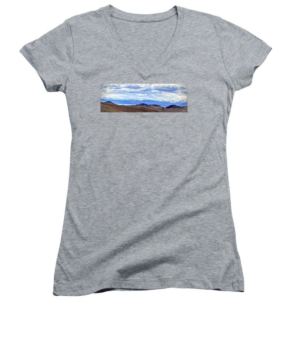 Scenic Women's V-Neck featuring the photograph Mono Lake from Bodie Hills by AJ Schibig