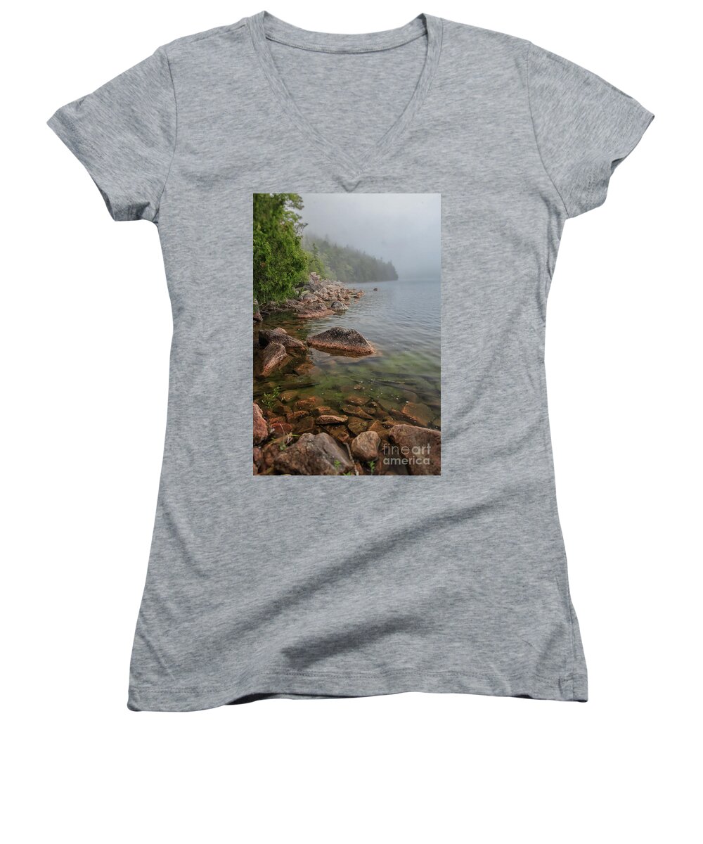 #elizabethdow Women's V-Neck featuring the photograph Moody and Magical Jordan Pond by Elizabeth Dow