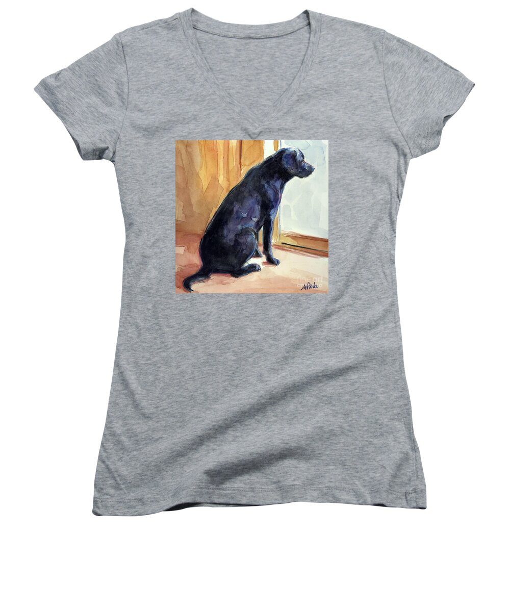 Labrador Retriever Women's V-Neck featuring the painting Morgan's View by Molly Poole