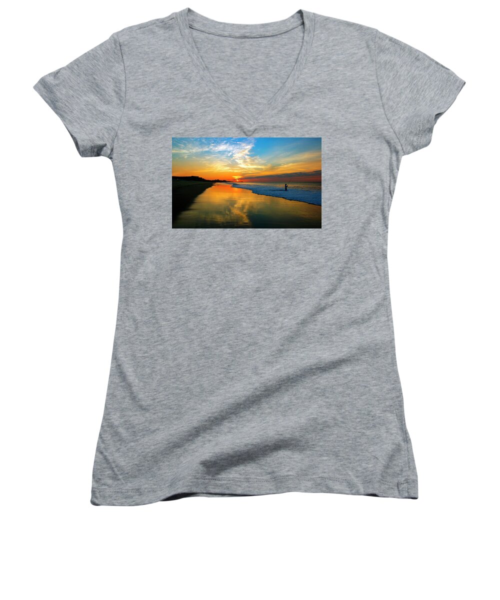Cabo Women's V-Neck featuring the photograph Morning Cast by Tim Dussault