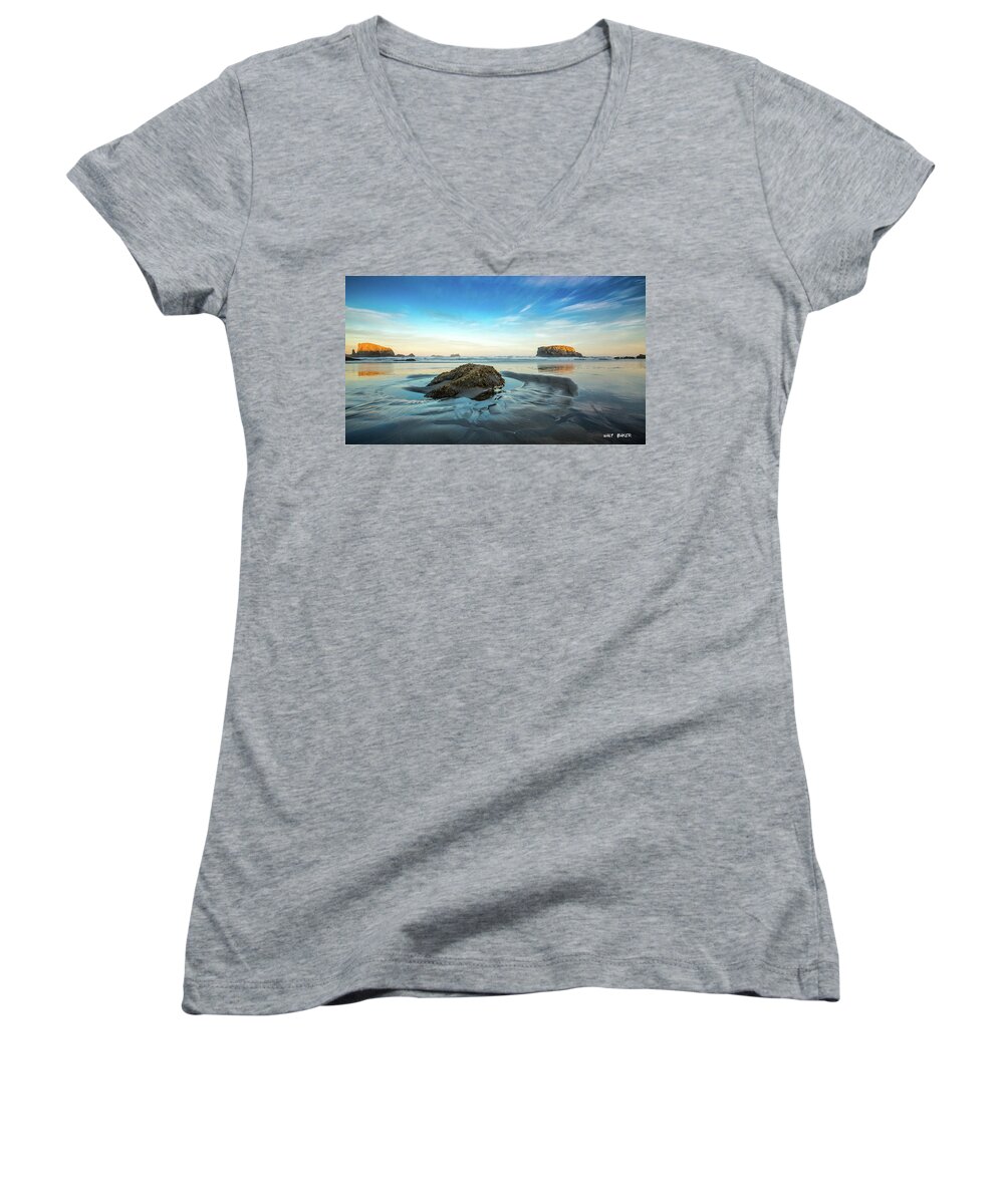 Bandon Women's V-Neck featuring the photograph Morning Comes by Walt Baker