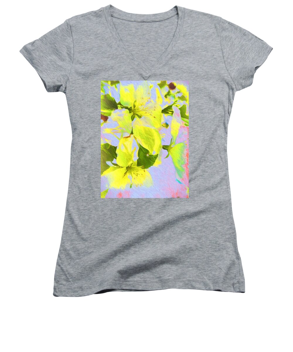 Floral Women's V-Neck featuring the photograph Morning Floral by Kathy Bassett