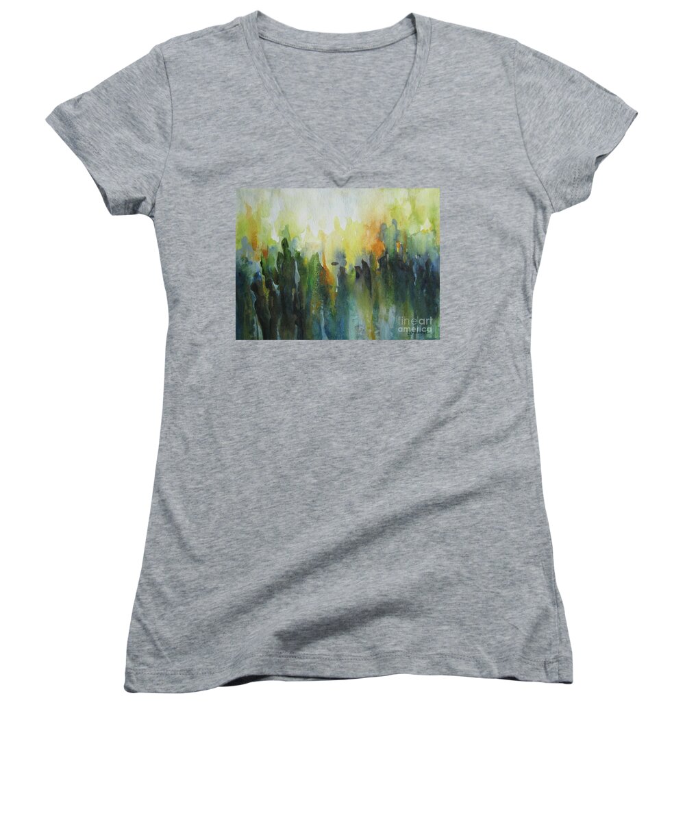  Women's V-Neck featuring the painting Morning light by Elena Oleniuc