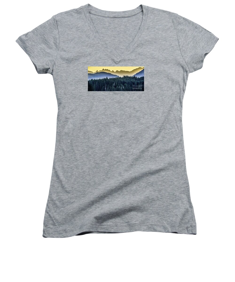 Mountains Women's V-Neck featuring the photograph Morning Mountains by Barry Weiss