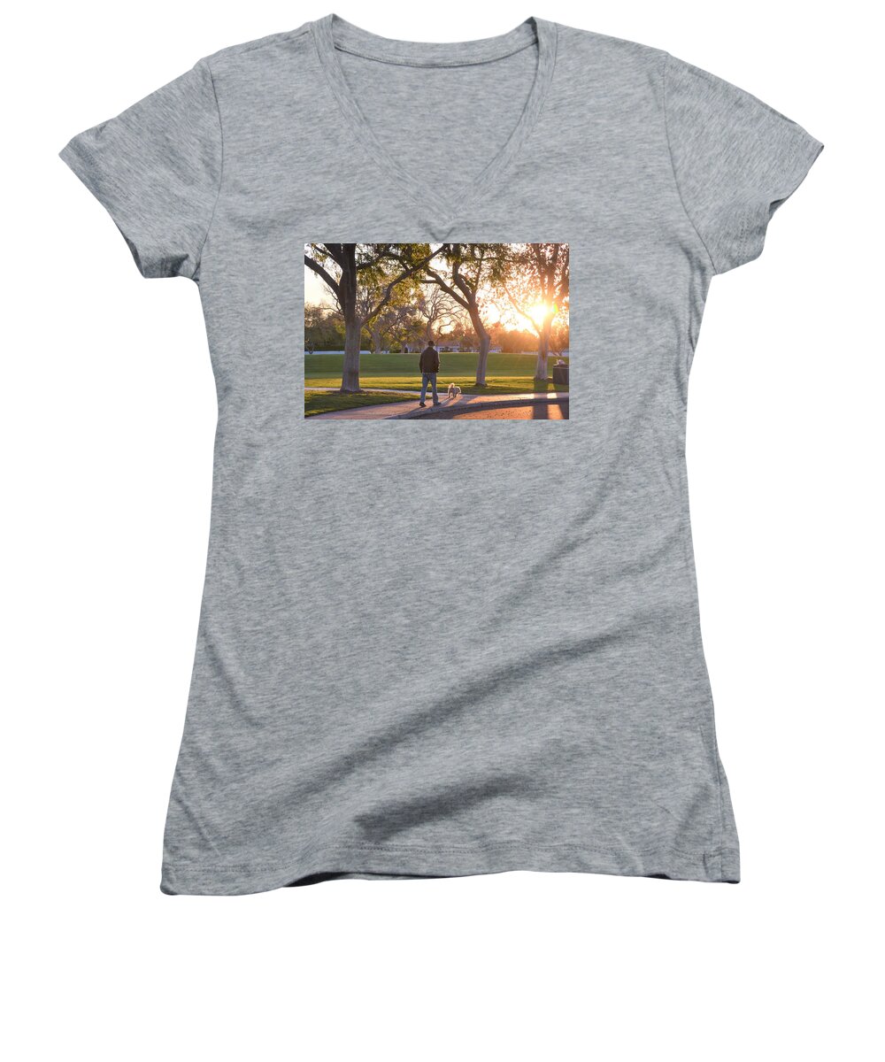 Morning Stroll Women's V-Neck featuring the photograph Morning Stroll by Lisa Dunn