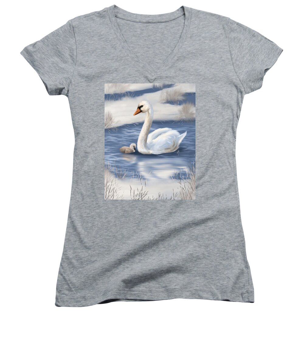 Love Women's V-Neck featuring the painting Mother love by Veronica Minozzi