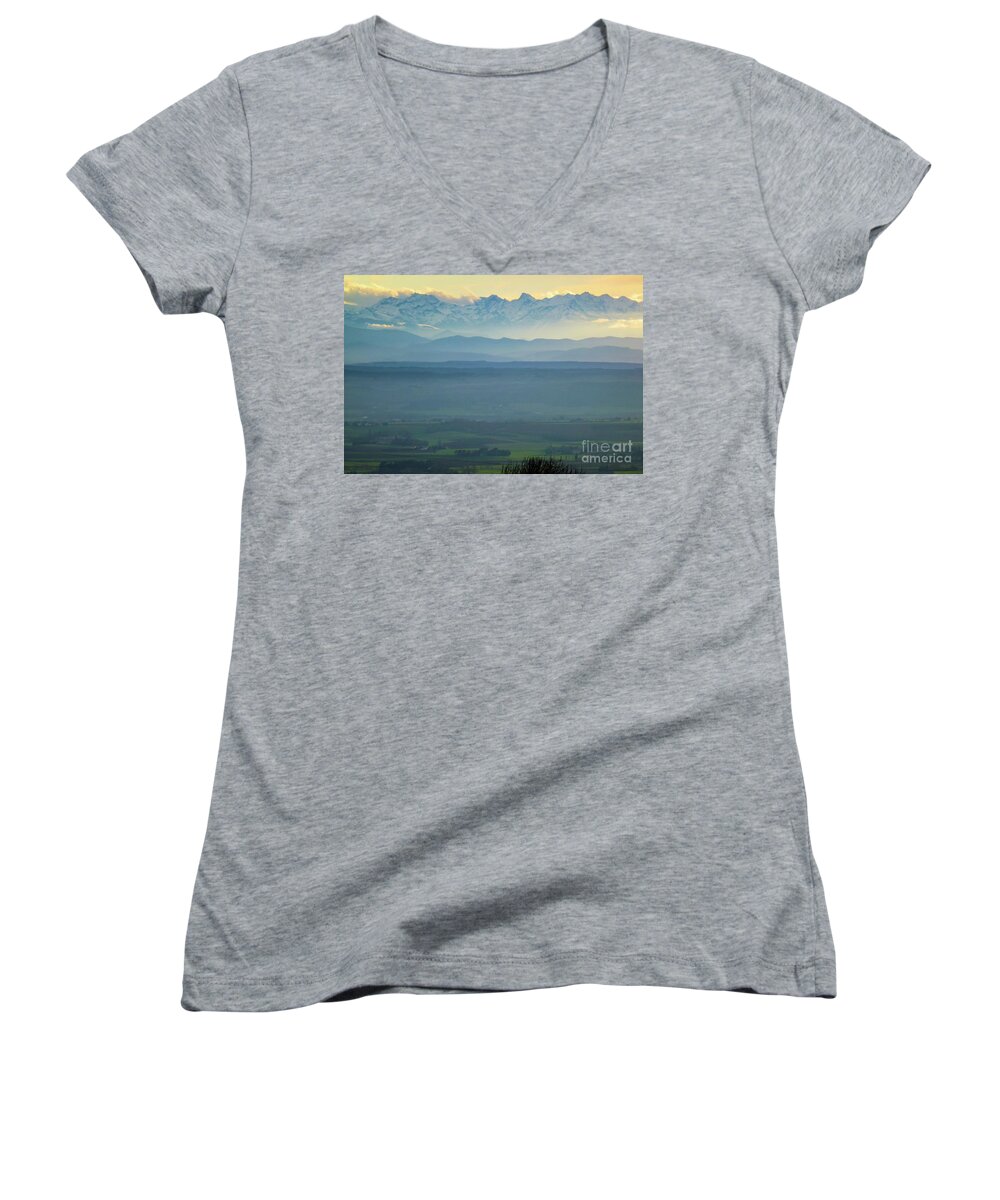 Adornment Women's V-Neck featuring the photograph Mountain Scenery 18 by Jean Bernard Roussilhe