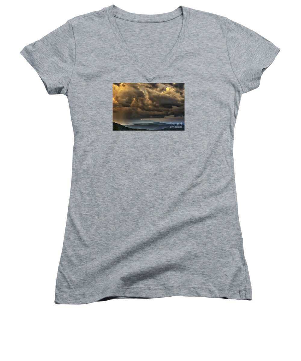 Summer Women's V-Neck featuring the photograph Mountain Shower by Thomas R Fletcher