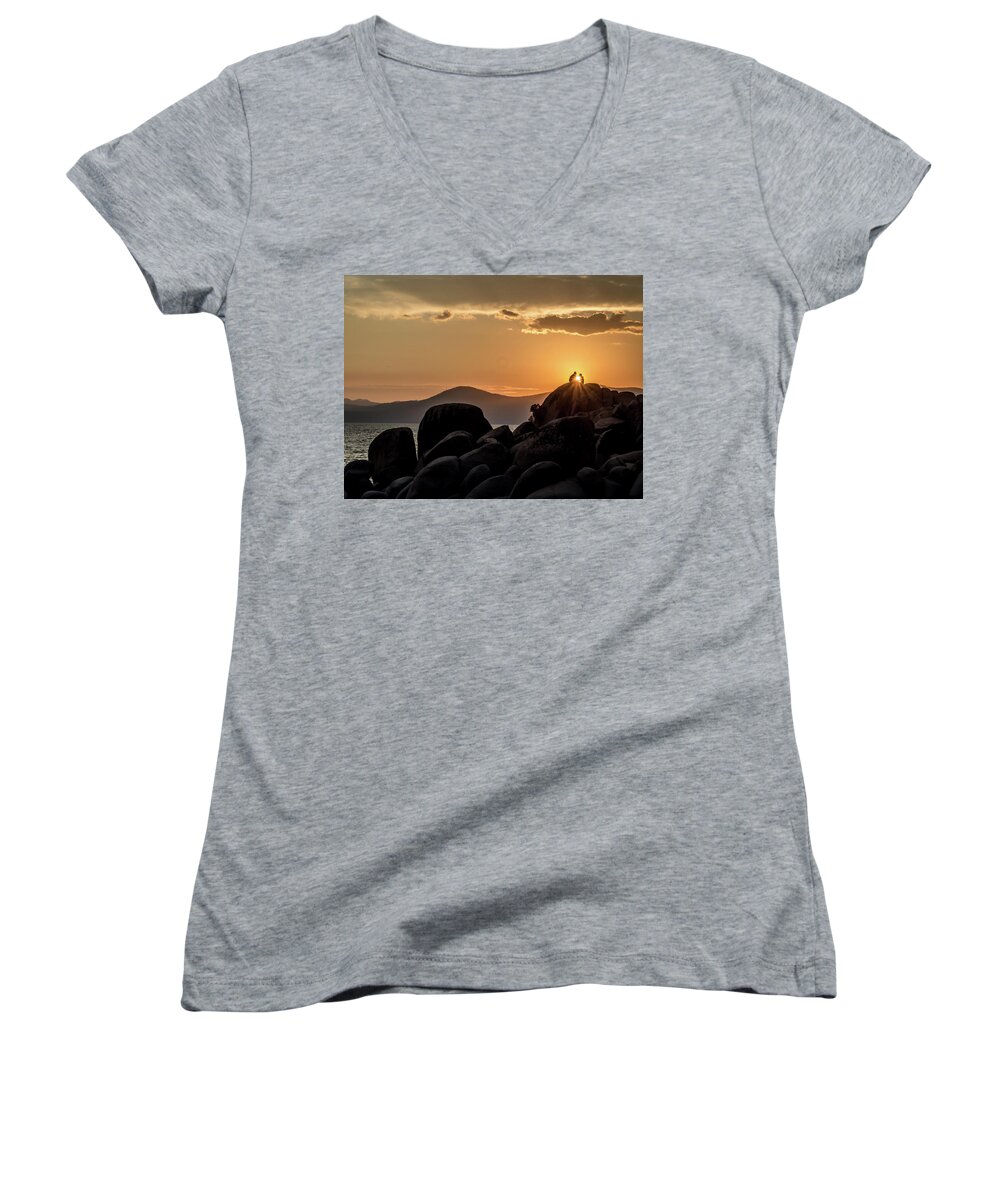Sand Women's V-Neck featuring the photograph Mountain Sunset Romance by Martin Gollery