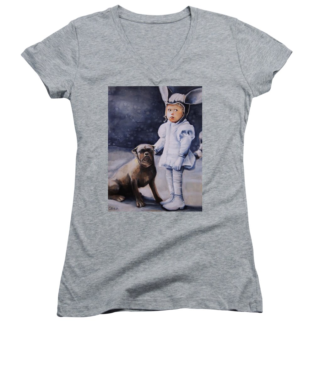 Moonbeams Women's V-Neck featuring the painting Mr Moonbeams by Jean Cormier