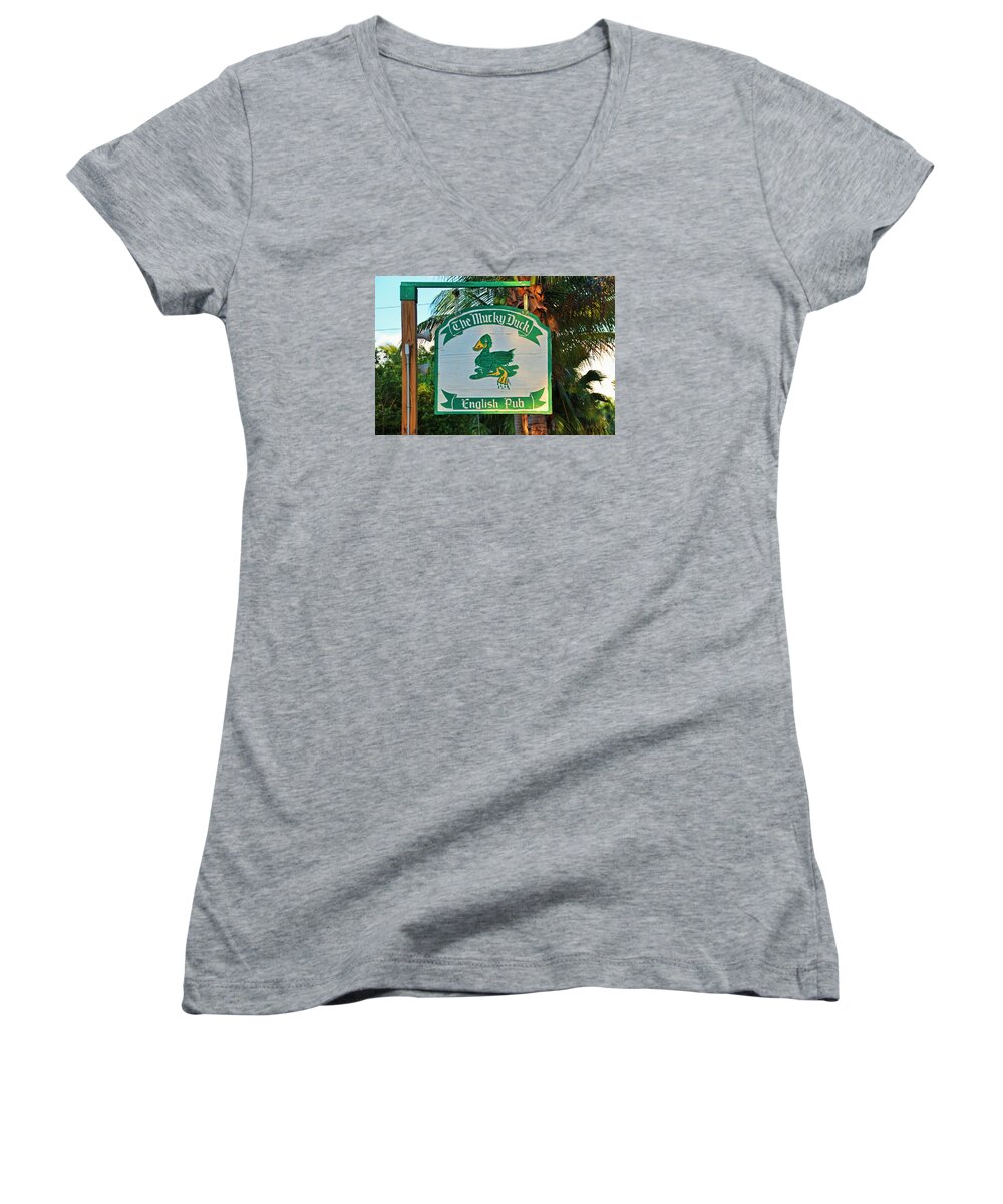Mucky Duck Women's V-Neck featuring the photograph Mucky Duck I by Michiale Schneider