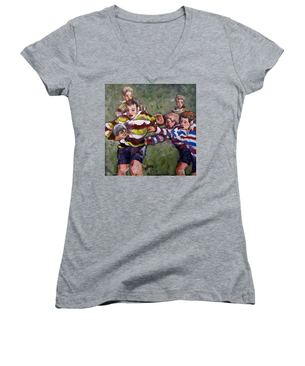 Soccer Women's V-Neck featuring the painting My Ball by Barbara O'Toole