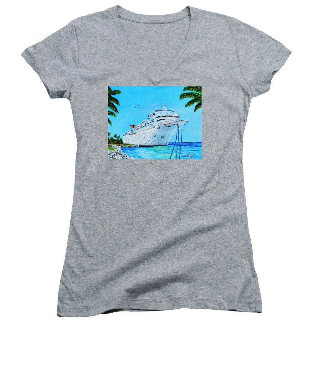 Boat Women's V-Neck featuring the painting My Carnival Cruise by Lloyd Dobson