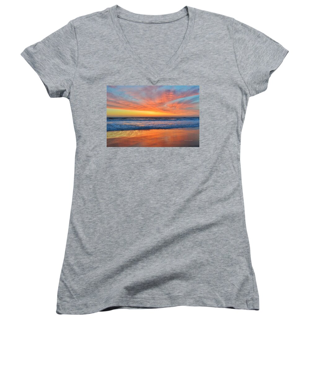 #obxsunrise Women's V-Neck featuring the photograph Nags Head Sunrise by Barbara Ann Bell