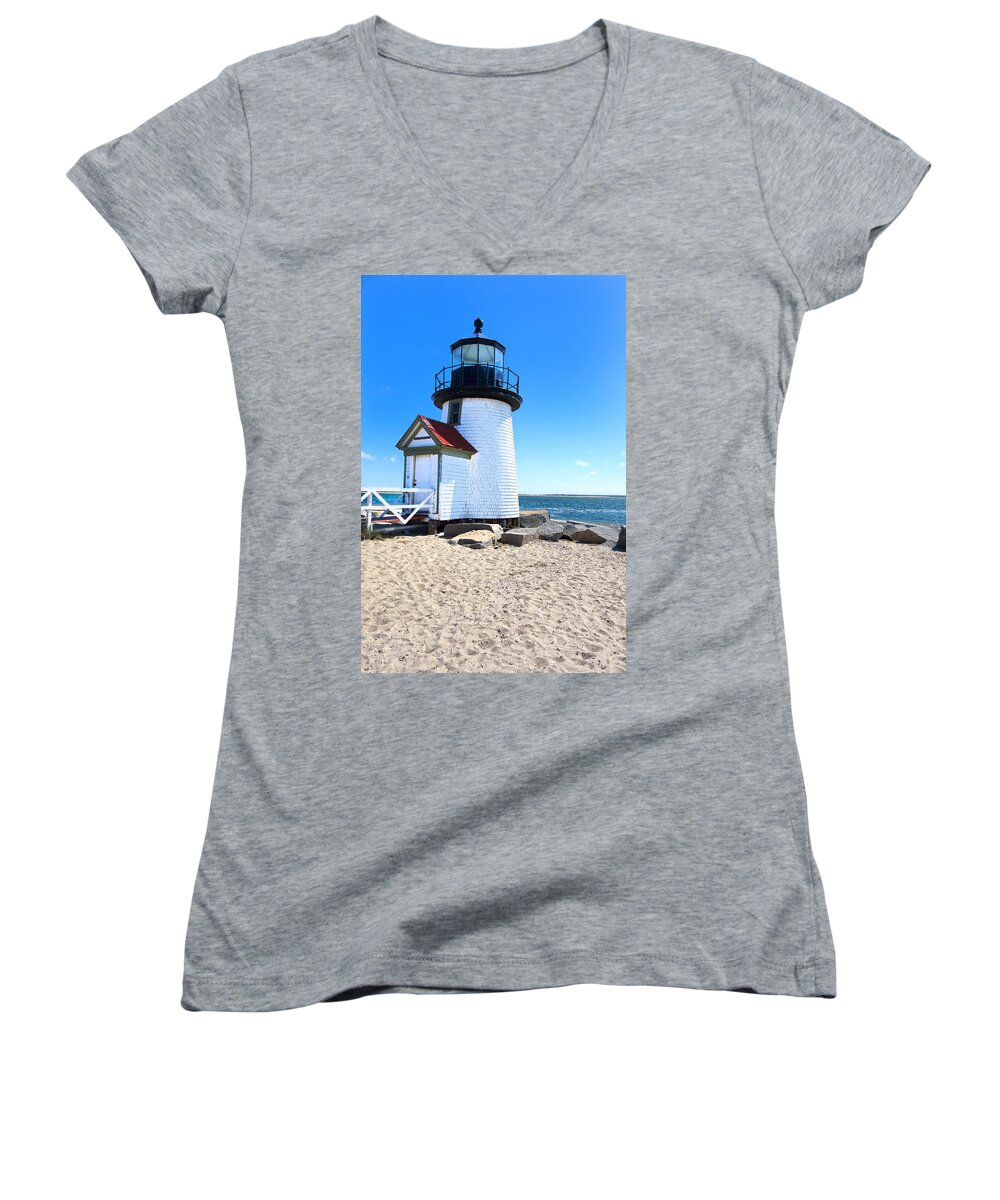 Nantucket Lighthouse Women's V-Neck featuring the photograph Nantucket Lighthouse #1 by Carlos Diaz