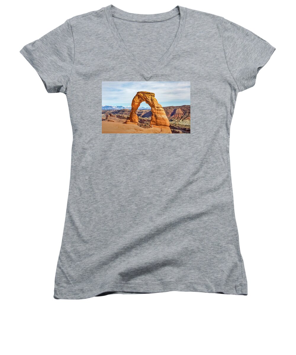 Arch Women's V-Neck featuring the photograph Nature's Delicate Balance by James Woody