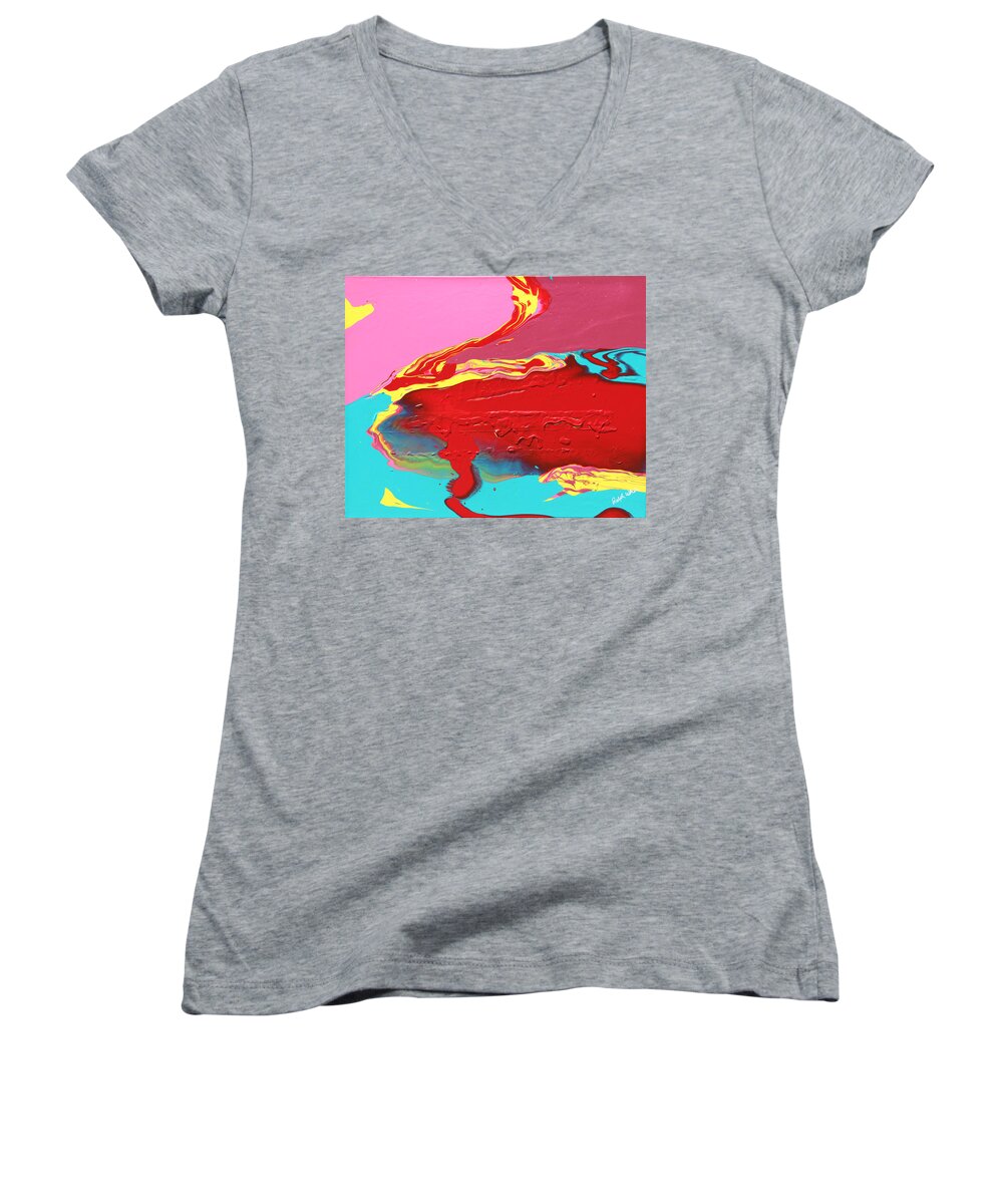 Fusionart Women's V-Neck featuring the painting Neon Tide by Ralph White